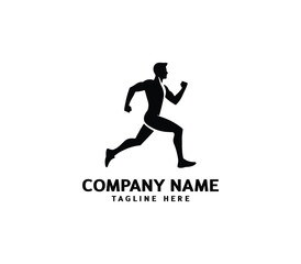 Running Man silhouette logo. Marathon logo black. Speed Running Concept. Running club sports vector