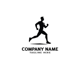 Running Man silhouette logo. Marathon logo black. Speed Running Concept. Running club sports vector