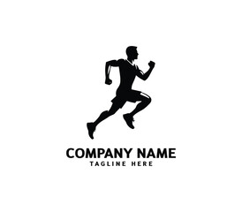Running Man silhouette logo. Marathon logo black. Speed Running Concept. Running club sports vector