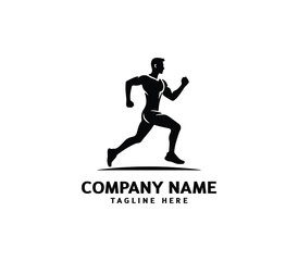 Running Man silhouette logo. Marathon logo black. Speed Running Concept. Running club sports vector