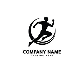 Running Man silhouette logo. Marathon logo black. Speed Running Concept. Running club sports vector