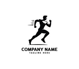 Running Man silhouette logo. Marathon logo black. Speed Running Concept. Running club sports vector