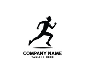 Running Man silhouette logo. Marathon logo black. Speed Running Concept. Running club sports vector