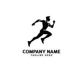 Running Man silhouette logo. Marathon logo black. Speed Running Concept. Running club sports vector
