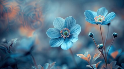 Blue Flowers in a Dreamy Garden
