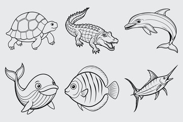 Print Aquatic Animals vector illustration