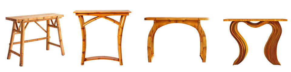 Fototapeta premium Chic contemporary bamboo wood console table, isolated on solid transparent background