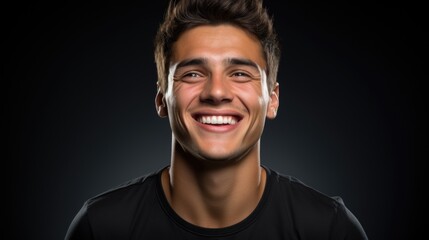 Obraz premium Smiling Young Man on Black Background Happy, Confident, Positive Expression