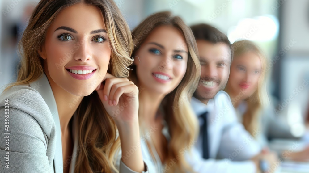 Wall mural Corporate Meeting: Group of Business People Discussing in Office