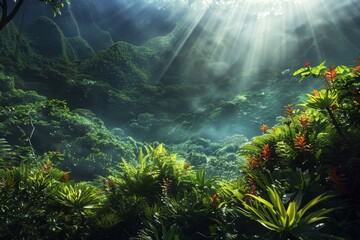 Sunlight Illuminating Lush Jungle Landscape