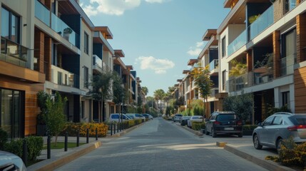 Naklejka premium Modern Townhouses with a Narrow Street