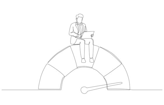 recommend clip art: Continuous one line drawing of businessman working on best performance gauge, working with high performance concept, single line art.