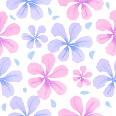 Beautiful flowers watercolor with paper texture.Floral pattern seamless colorful illustration style with isolate background.Botanical cute design elements for decoration print product.Hand paint
