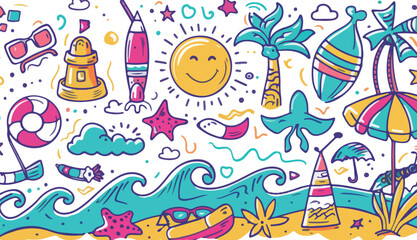 Obraz premium Bright Beach Day Doodles