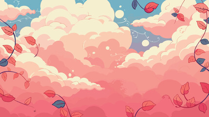 Pastel Sky with Leaves and Clouds