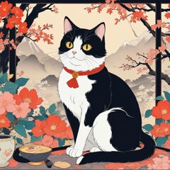 cat with flowers