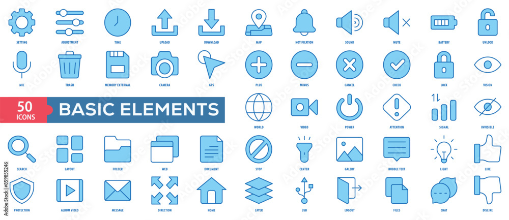 Poster basic elements icon collection set. easy to use, easy to edit and simple line vector icons.