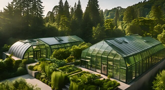 Modern greenhouse with green plants. Sustainable agriculture
