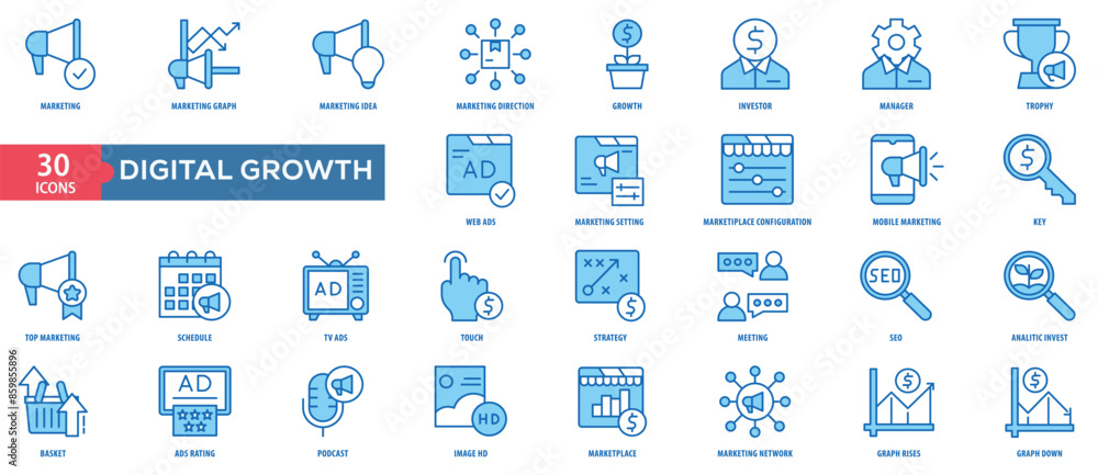 Poster digital growth icon collection set. easy to use, easy to edit and simple line vector icons.