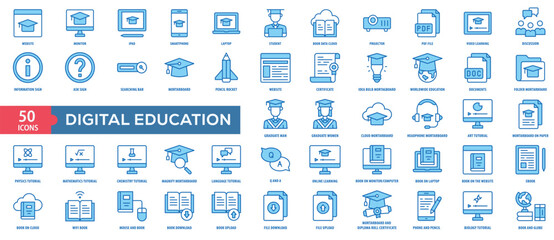 Digital Education Icon Collection Set. Easy To Use, Easy To Edit And Simple Line Vector Icons.