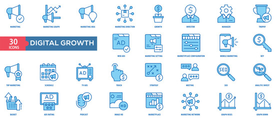 Digital Growth Icon Collection Set. Easy To Use, Easy To Edit And Simple Line Vector Icons.
