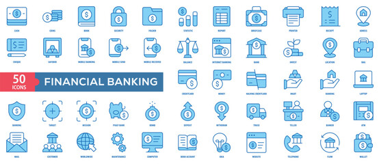 Financial Banking Icon Collection Set. Easy To Use, Easy To Edit And Simple Line Vector Icons.