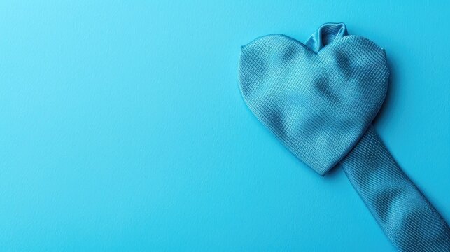 Father s Day theme Heart shaped blue tie on blue background with space for text Horizontal banner layout for card Flat lay design