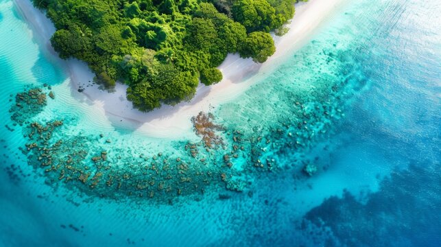 A beautiful island with a blue ocean surrounding it