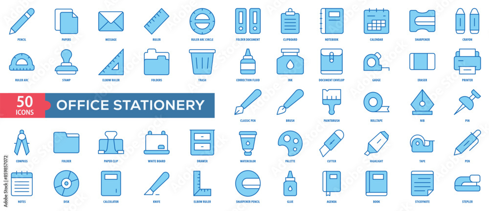 Poster office stationery icon collection set. easy to use, easy to edit and simple line vector icons.