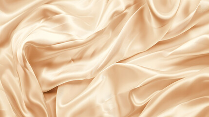 Obraz premium Beige cream silk satin Draped fabric Light pale brown luxury background with space for design Flat lay top view table TemplateWide banner Panoramic Soft folds Sepia tonedVintage retro : Generative AI