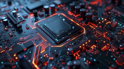 Fototapeta premium A close up of a computer chip with a red and blue color scheme