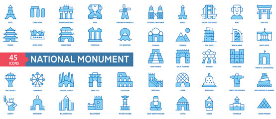 National Monument Icon Collection Set. Easy To Use, Easy To Edit And Simple Line Vector Icons.