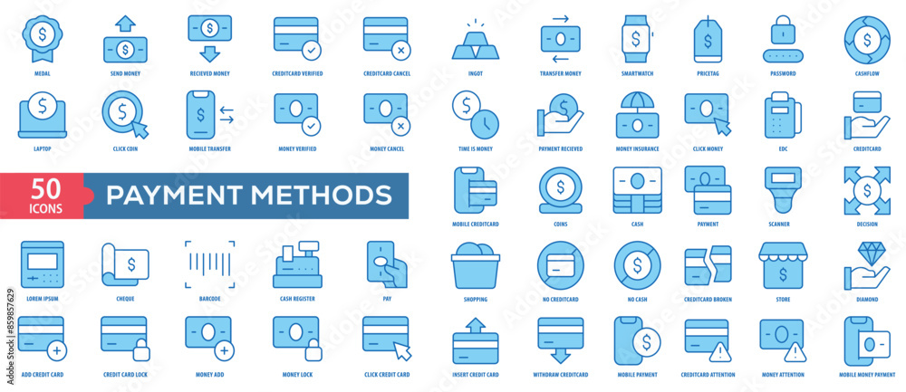 Poster payment methods icon collection set. easy to use, easy to edit and simple line vector icons.