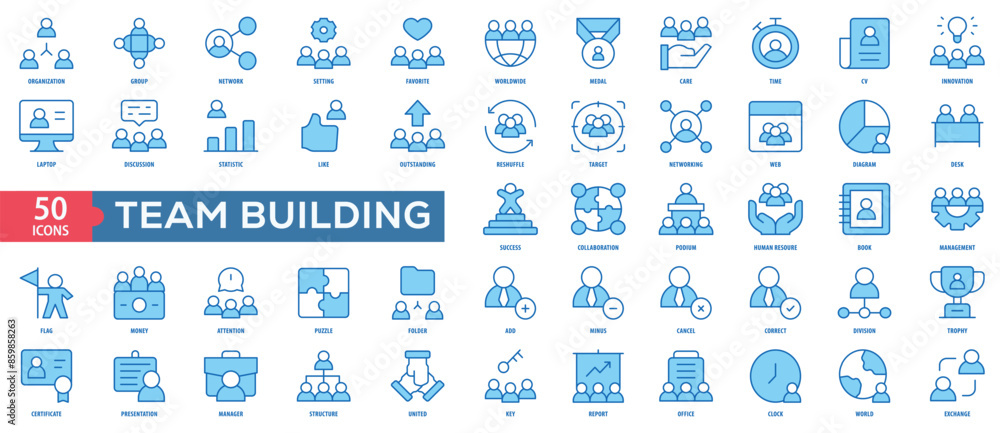 Aufkleber team building icon collection set. easy to use, easy to edit and simple line vector icons.