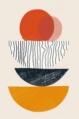 Geometric Boho Vector Artwork: Minimalist Style, Three Shapes Layered on Plain White Background