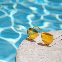 Sunglasses Resting on Rock by Swimming Pool