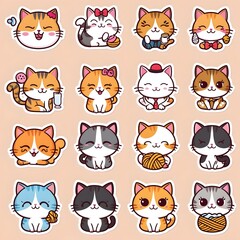 Fototapeta premium Adorable 3D Cat Stickers Cute and Playful Characters for Digital Fun