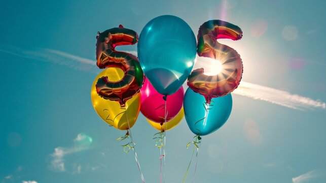 Colorful Balloons Celebrating 505 in the Sky suitable for business background, posters, wallpapers, banners, greeting cards, and advertising for business entities or brands.