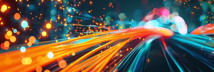 High speed optical cable, fast data broadband transfer, fiber connection abstract tech background