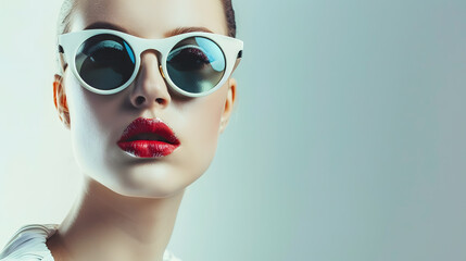 Fashion woman portrait wearing sunglasses on white background : Generative AI