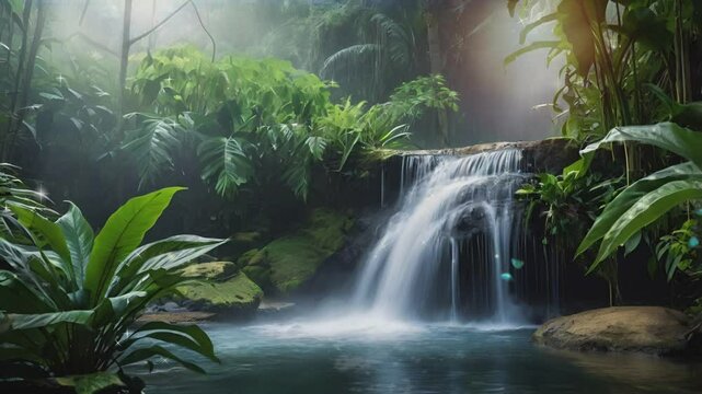 Animatic waterfall in the forest, slomotion