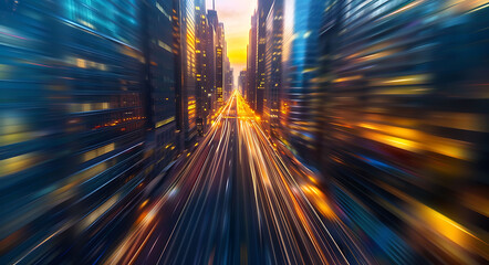 high speed blurred city scape