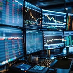 A close up of a stock traders workstation