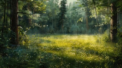 Fototapeta premium Forest and grassy meadow