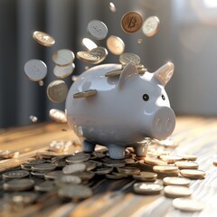 A piggy bank overflowing with coins