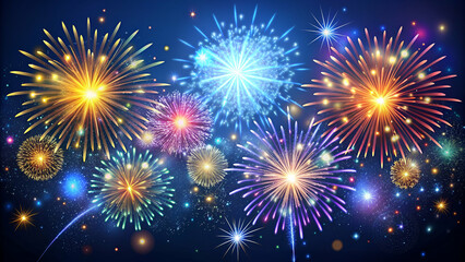 Fototapeta premium Colorful fireworks vector on dark blue background
