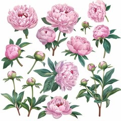 Pink Flowers on White Background