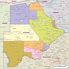 Obraz premium Detailed political map of Botswana