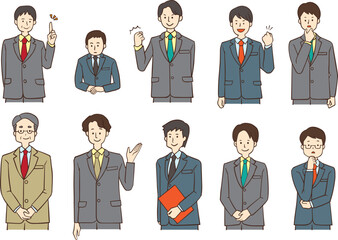 色々なポーズのスーツの男性