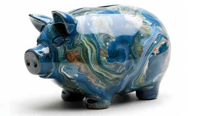 Naklejka premium Eco-conscious blue piggy bank for supporting a sustainable and green economy